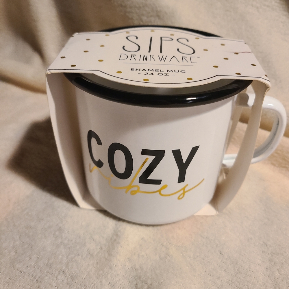 White Enamel Mug COZY